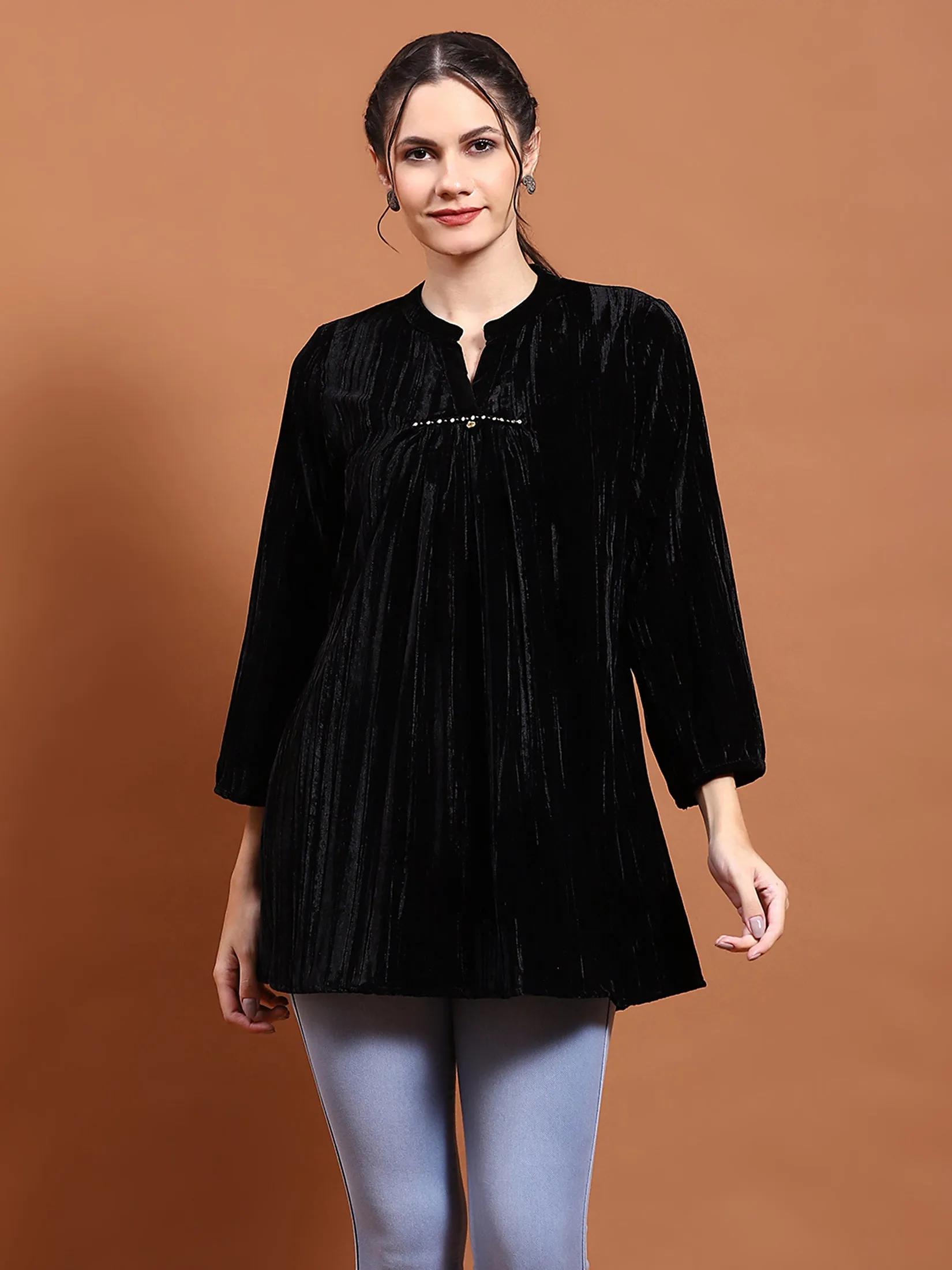 Winter Women Black Solid Tunic