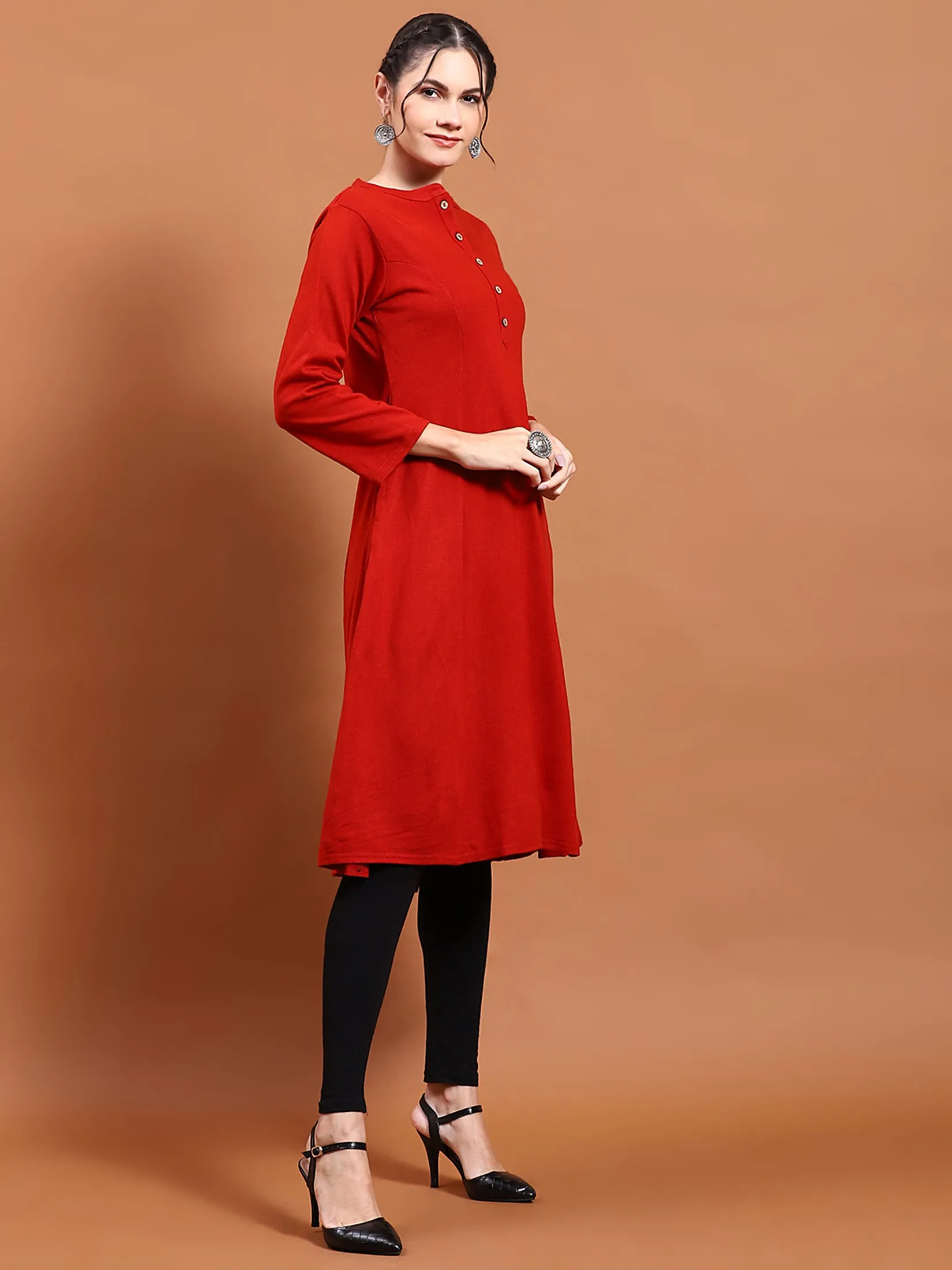 Winter Women Red Solid Kurta