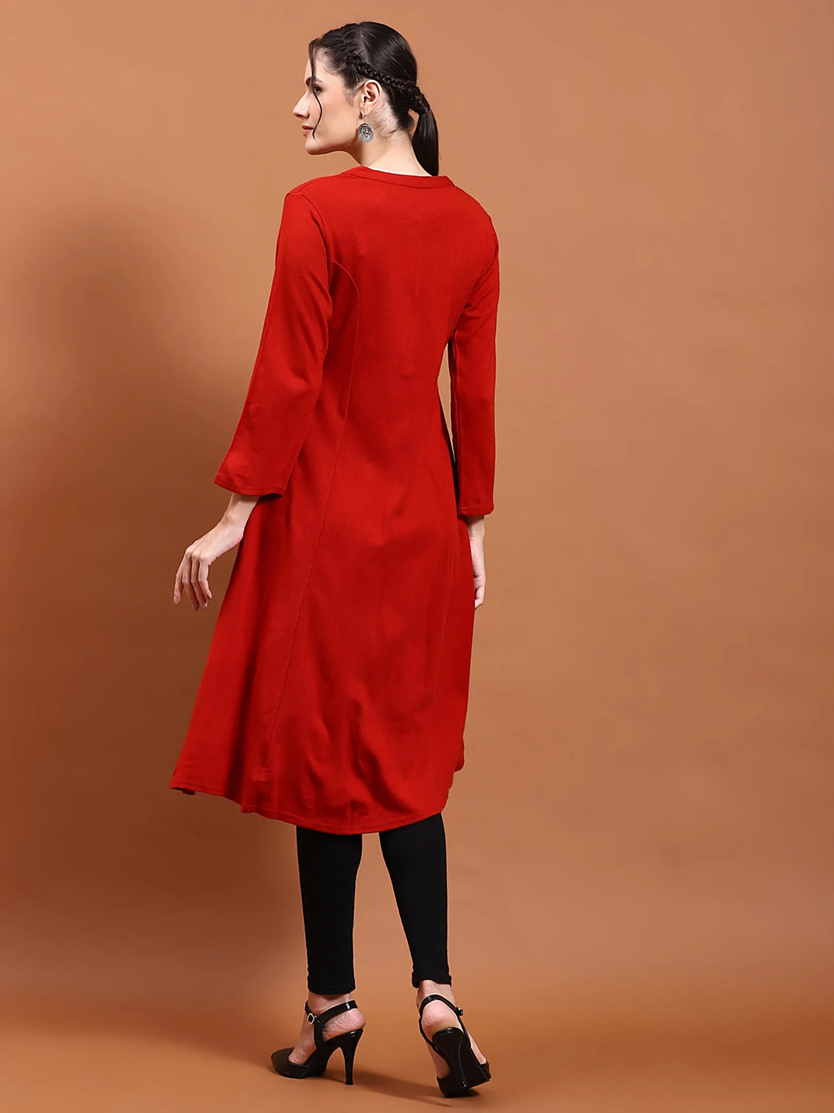 Winter Women Red Solid Kurta