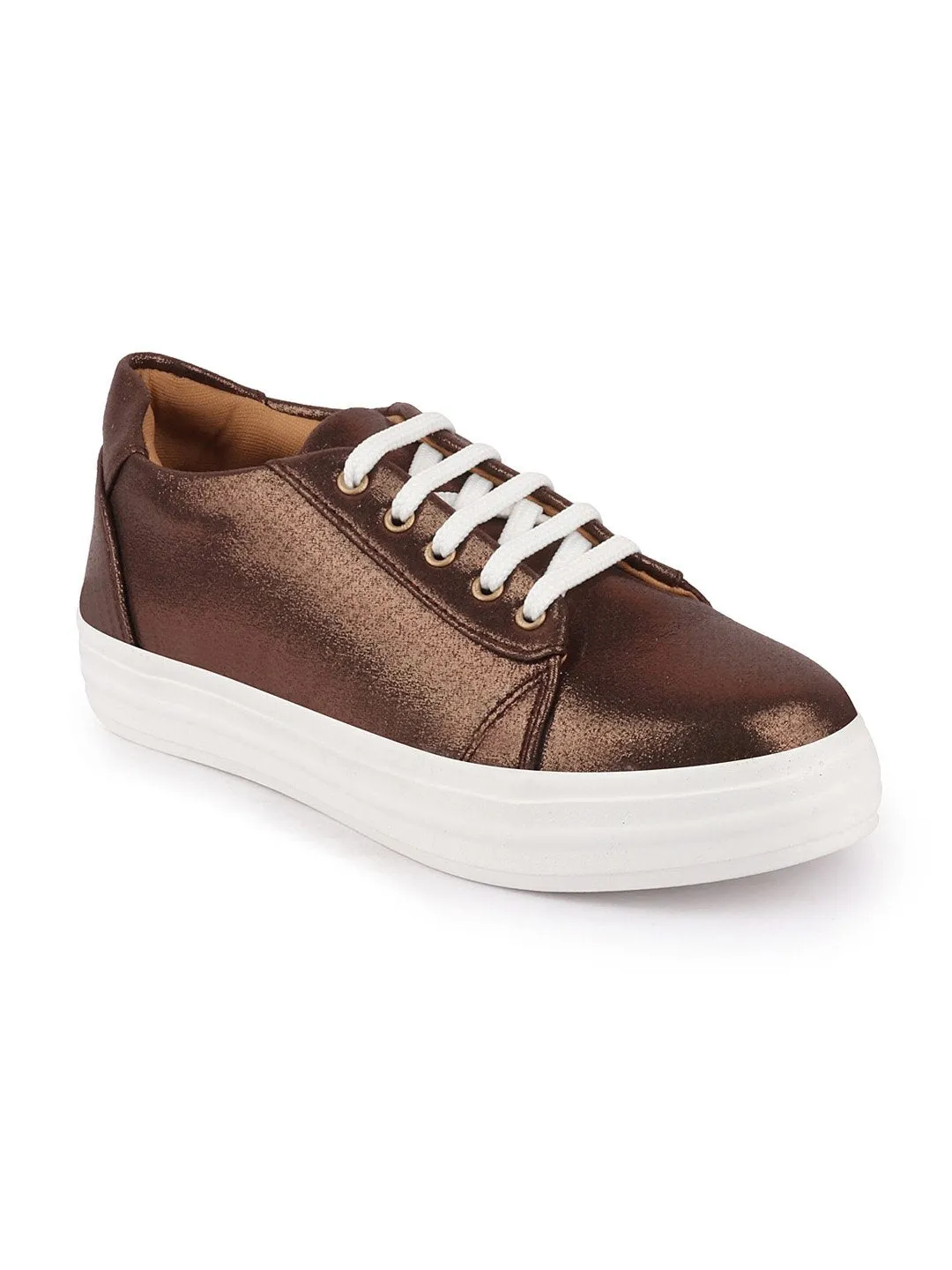 Women Copper Casual Lace-Up Sneakers