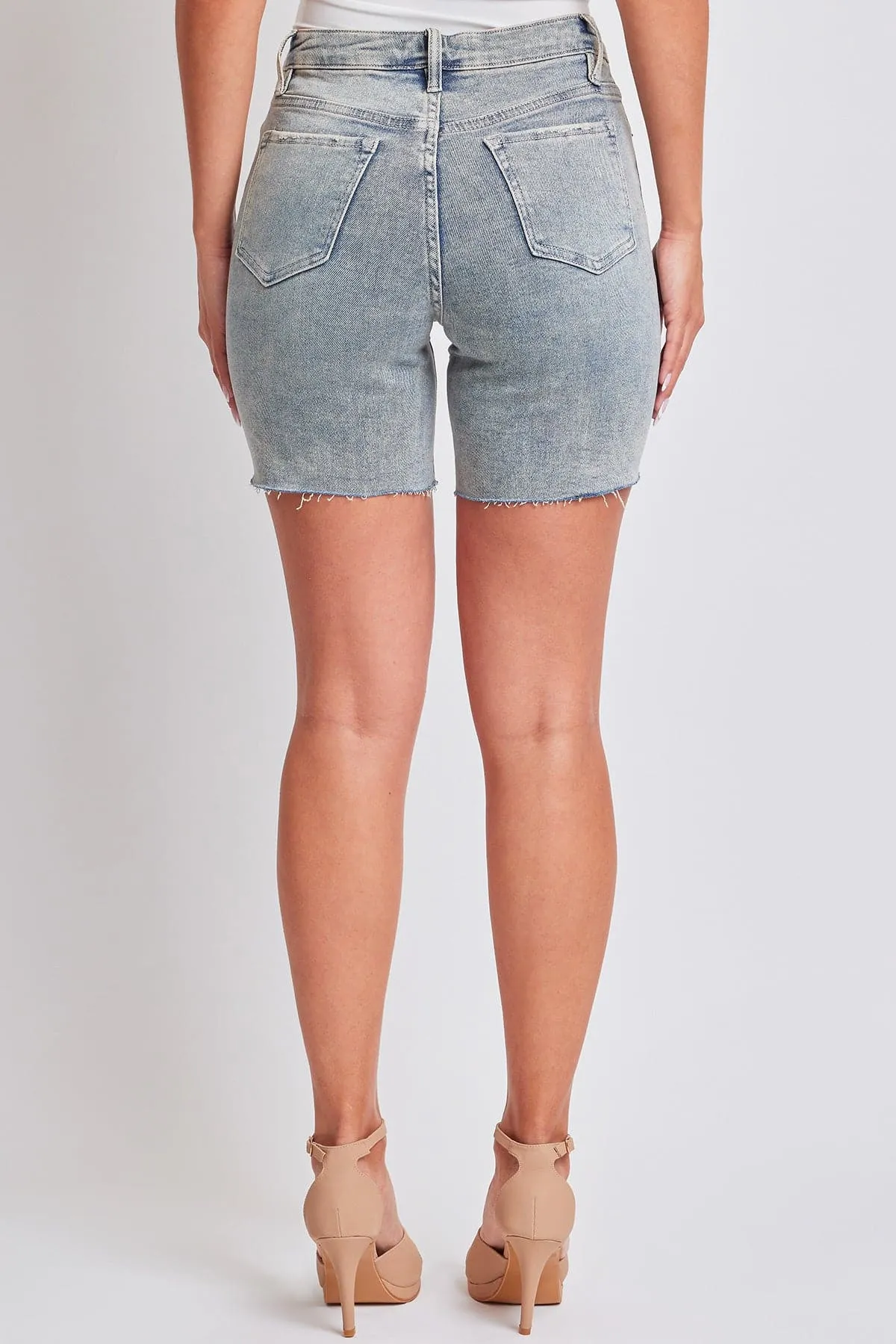 Women's High Rise Long Short Denim-Distressed